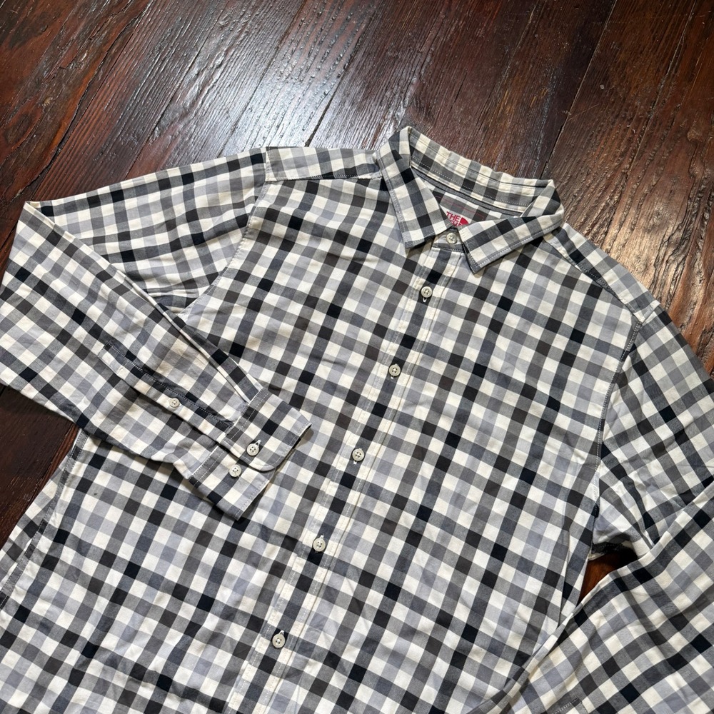 North Face Shirt Mens M Black White Gingham Long Sleeve Button Down Gorp Hiking